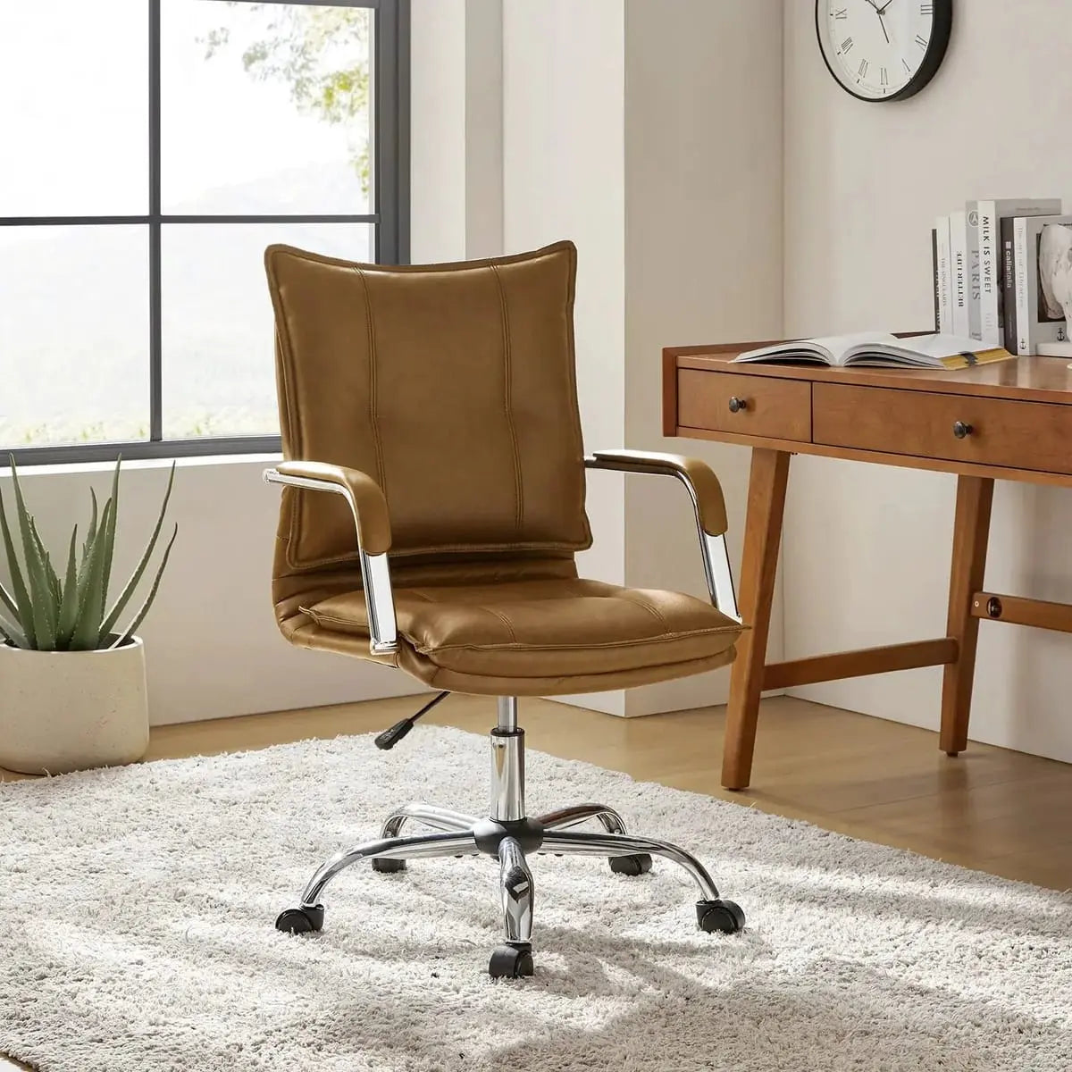 Modern Executive Black Faux Leather Office Chair Gold Base - Ergonomic Swivel & Adjustable Height for Professionals. Platinum-Level Office Chairs