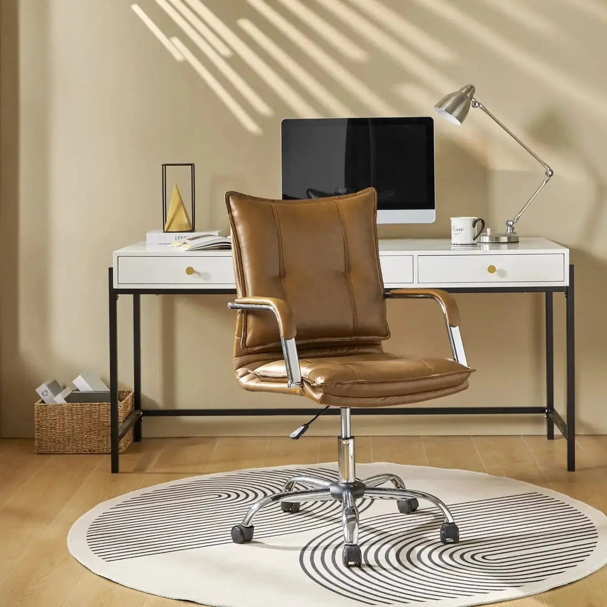 Modern Executive Black Faux Leather Office Chair Gold Base - Ergonomic Swivel & Adjustable Height for Professionals. Platinum-Level Office Chairs
