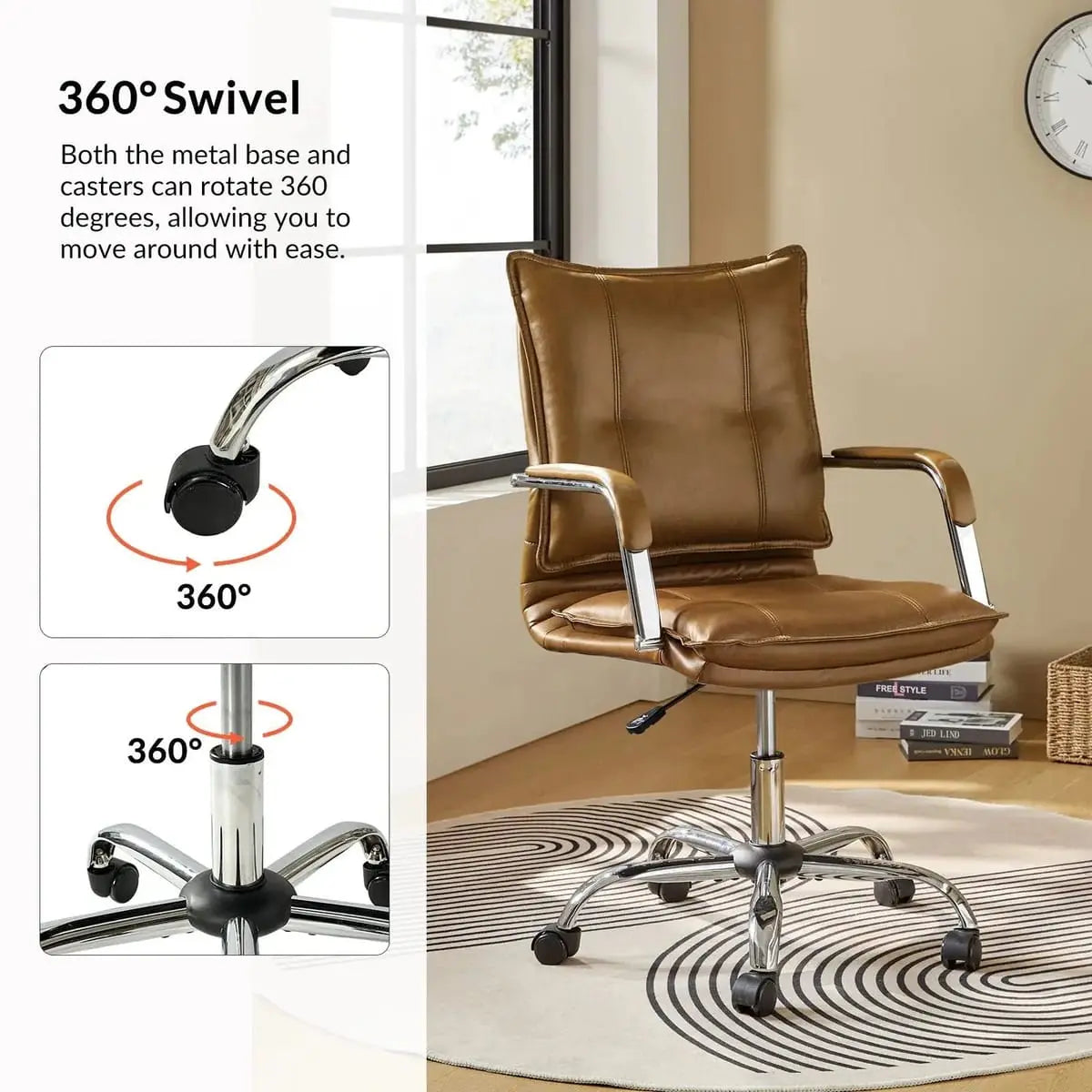 Modern Executive Black Faux Leather Office Chair Gold Base - Ergonomic Swivel & Adjustable Height for Professionals. Platinum-Level Office Chairs
