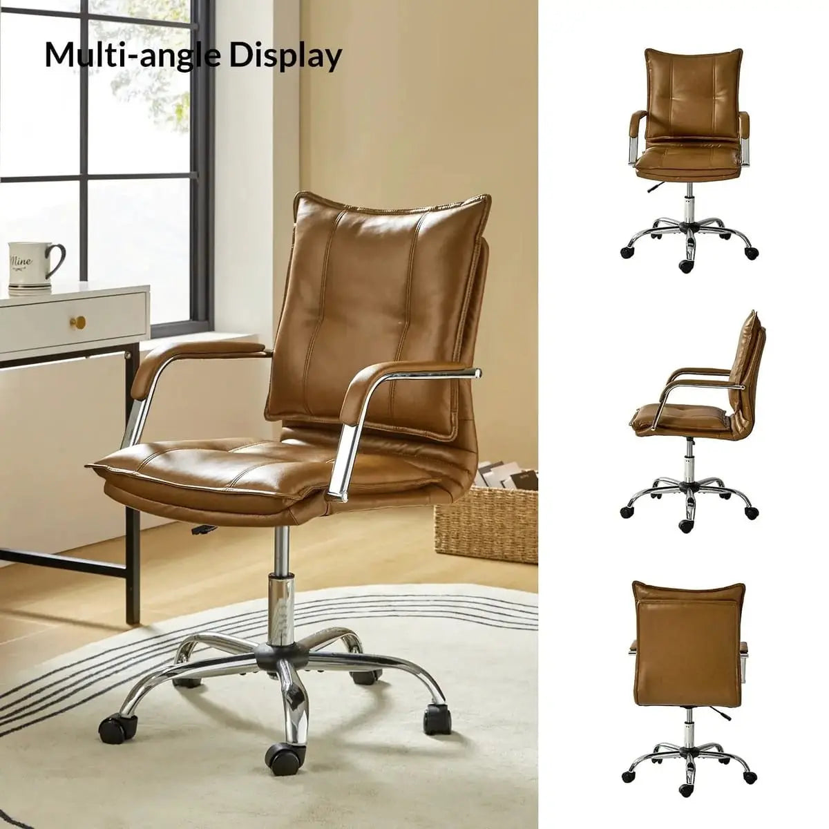 Modern Executive Black Faux Leather Office Chair Gold Base - Ergonomic Swivel & Adjustable Height for Professionals. Platinum-Level Office Chairs