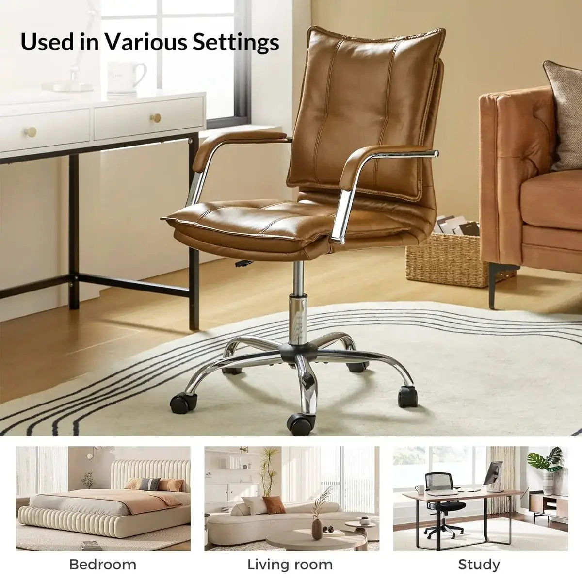 Modern Executive Black Faux Leather Office Chair Gold Base - Ergonomic Swivel & Adjustable Height for Professionals. Platinum-Level Office Chairs