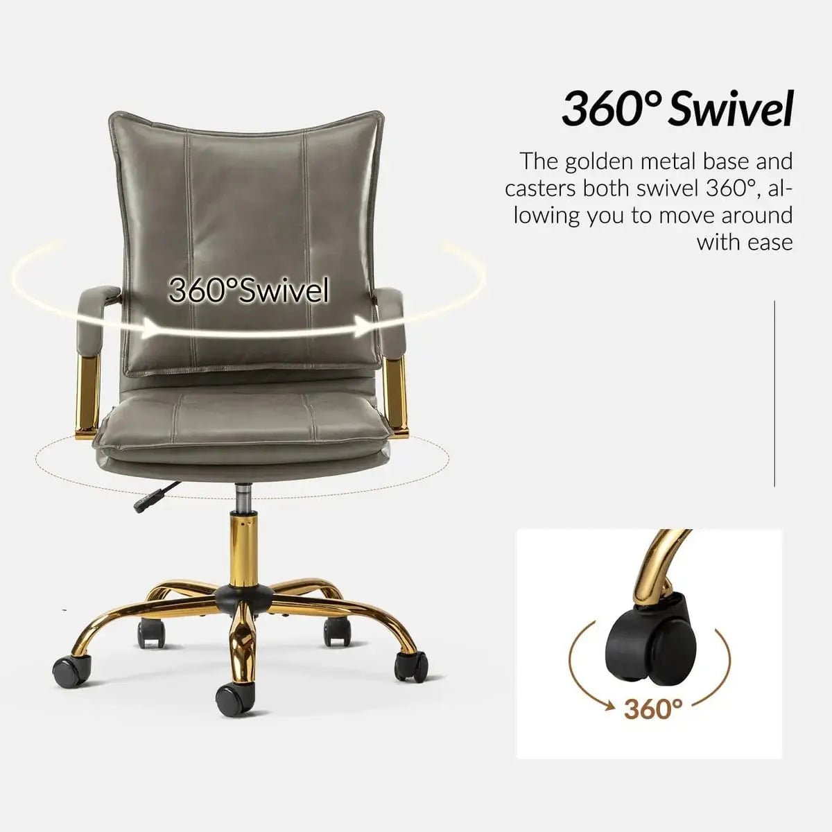 Modern Executive Black Faux Leather Office Chair Gold Base - Ergonomic Swivel & Adjustable Height for Professionals. Platinum-Level Office Chairs