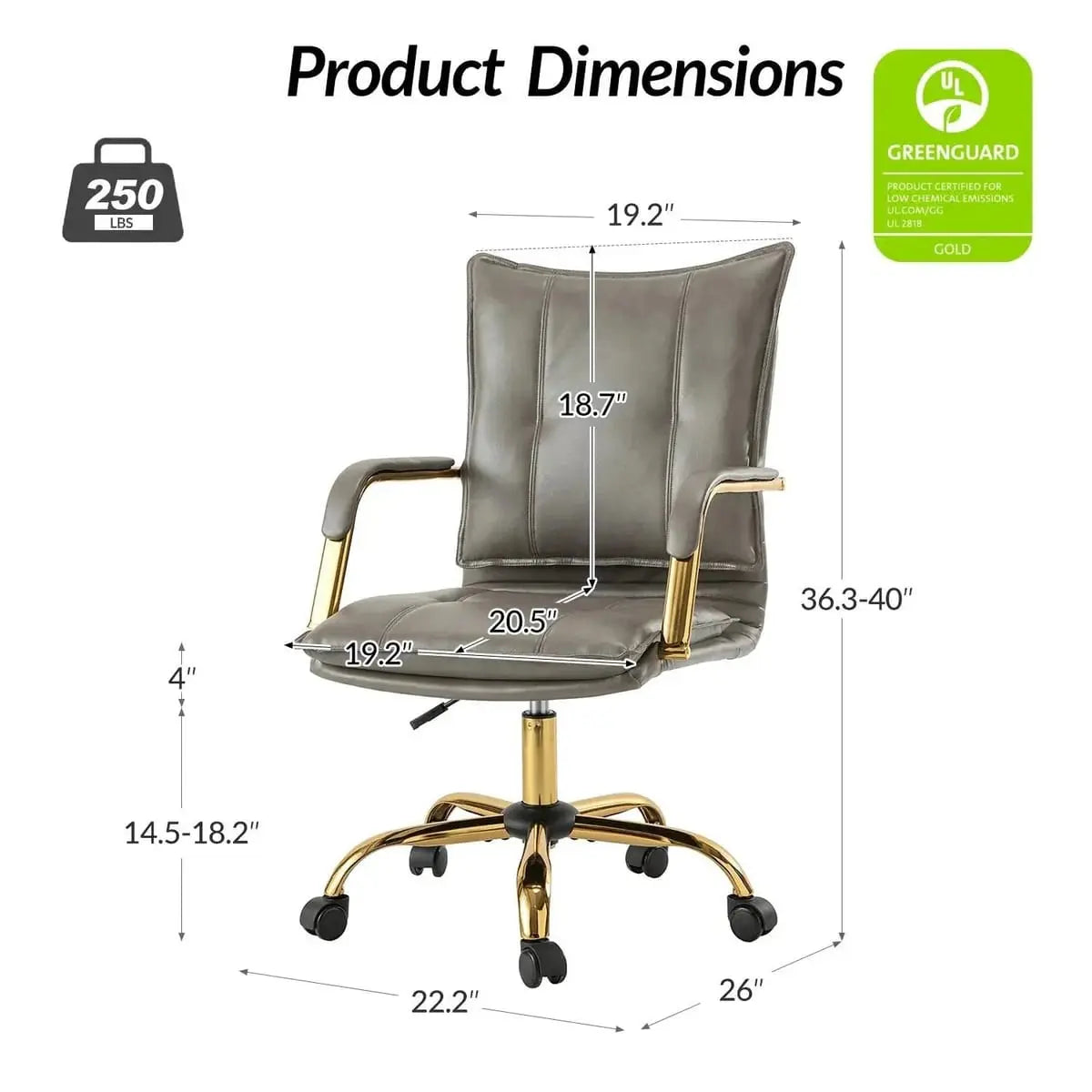 Modern Executive Black Faux Leather Office Chair Gold Base - Ergonomic Swivel & Adjustable Height for Professionals. Platinum-Level Office Chairs