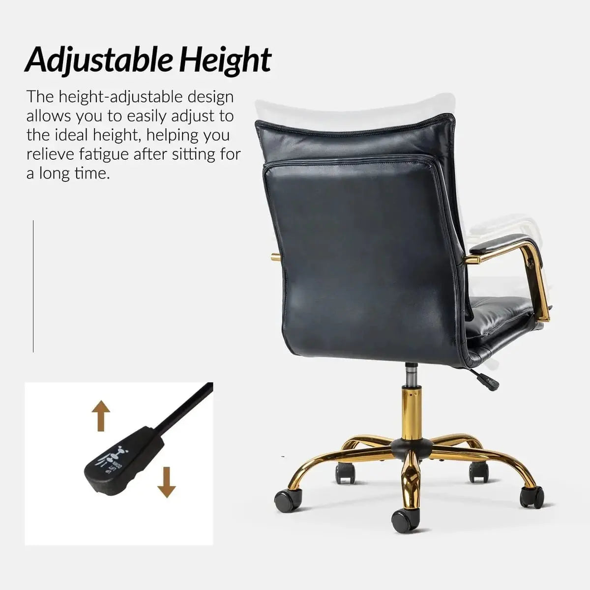 Modern Executive Black Faux Leather Office Chair Gold Base - Ergonomic Swivel & Adjustable Height for Professionals. Platinum-Level Office Chairs