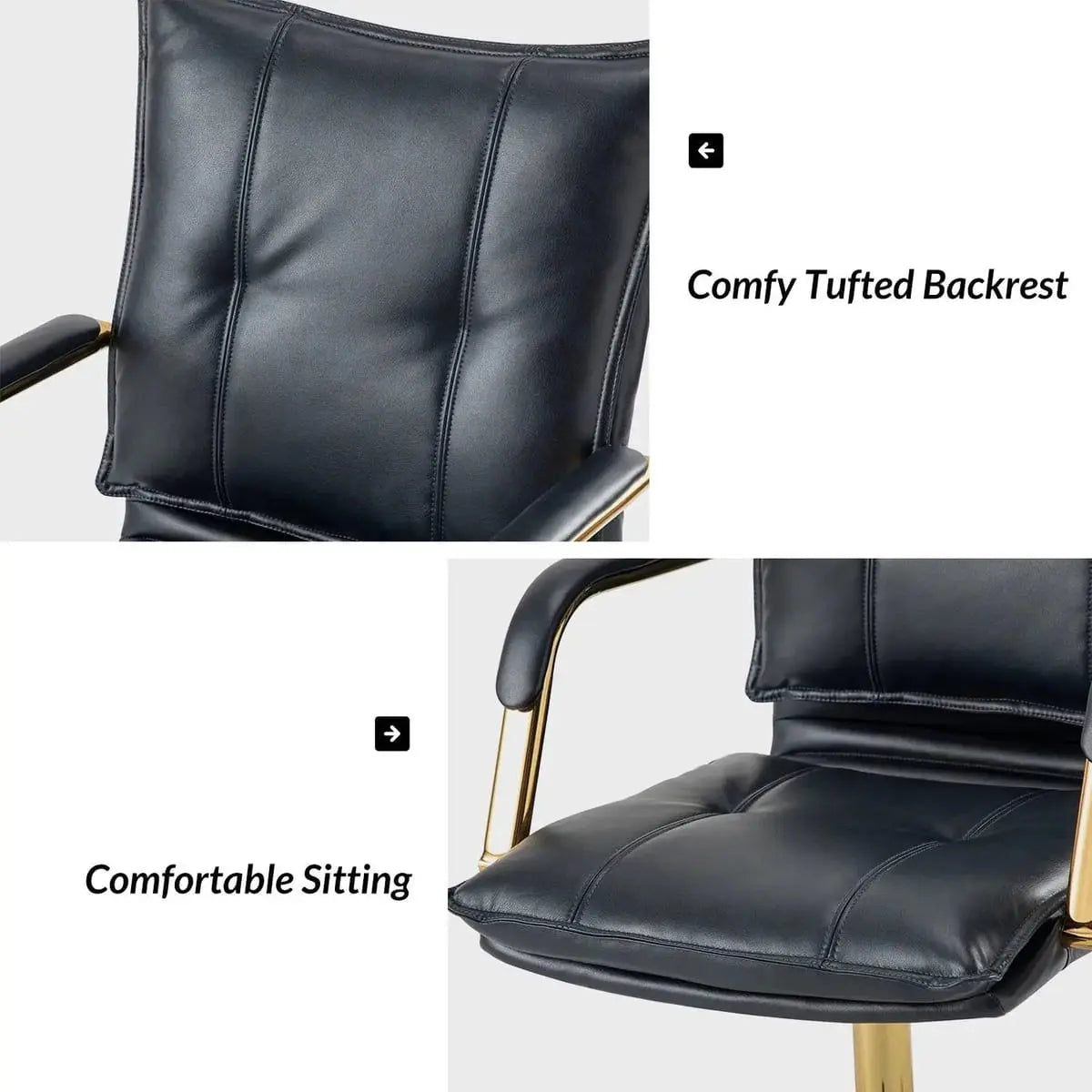 Modern Executive Black Faux Leather Office Chair Gold Base - Ergonomic Swivel & Adjustable Height for Professionals. Platinum-Level Office Chairs