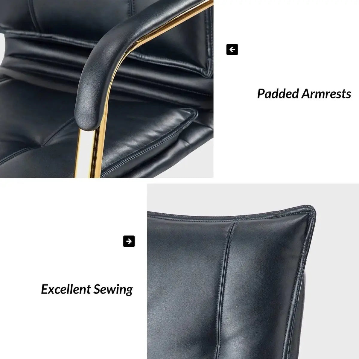 Modern Executive Black Faux Leather Office Chair Gold Base - Ergonomic Swivel & Adjustable Height for Professionals. Platinum-Level Office Chairs