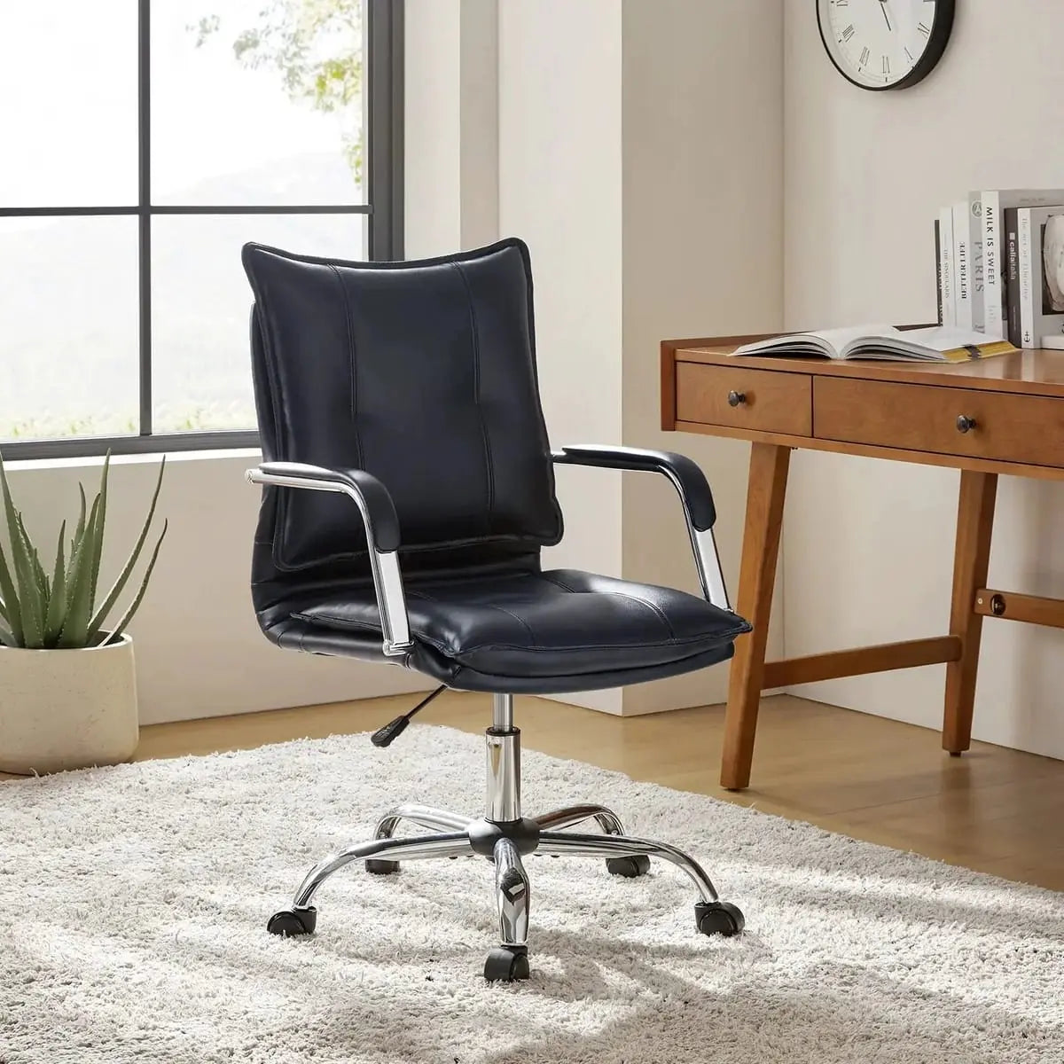 Modern Executive Black Faux Leather Office Chair Gold Base - Ergonomic Swivel & Adjustable Height for Professionals. Platinum-Level Office Chairs