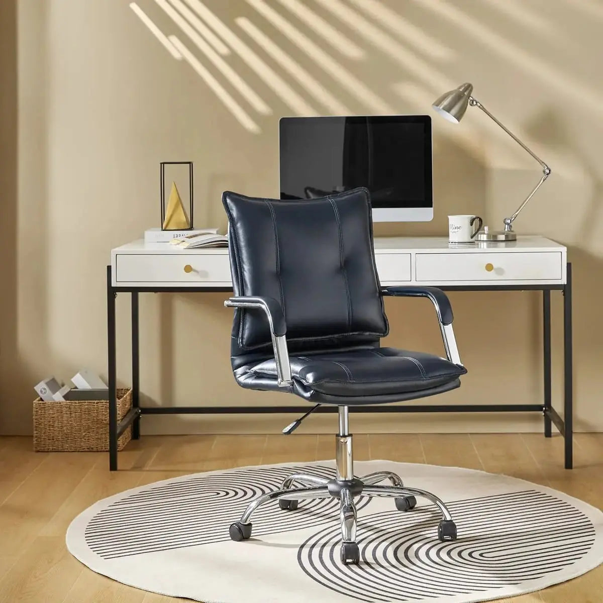 Modern Executive Black Faux Leather Office Chair Gold Base - Ergonomic Swivel & Adjustable Height for Professionals. Platinum-Level Office Chairs