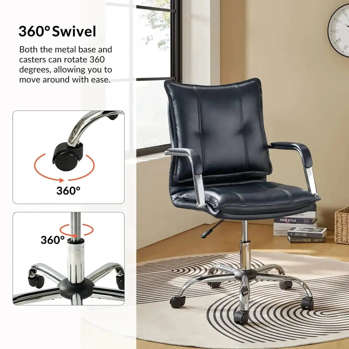 Modern Executive Black Faux Leather Office Chair Gold Base - Ergonomic Swivel & Adjustable Height for Professionals. Platinum-Level Office Chairs