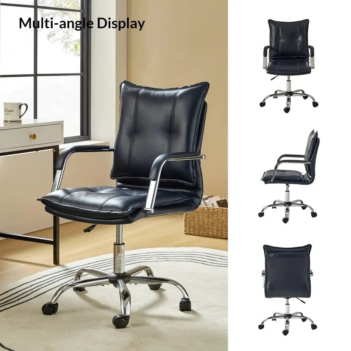 Modern Executive Black Faux Leather Office Chair Gold Base - Ergonomic Swivel & Adjustable Height for Professionals. Platinum-Level Office Chairs