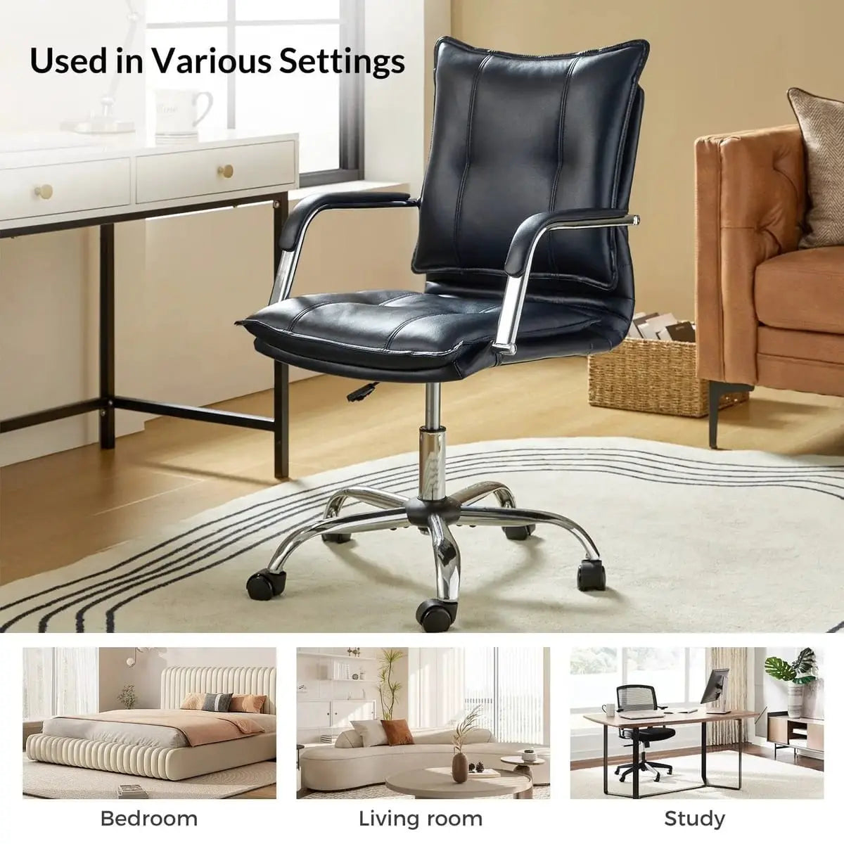 Modern Executive Black Faux Leather Office Chair Gold Base - Ergonomic Swivel & Adjustable Height for Professionals. Platinum-Level Office Chairs