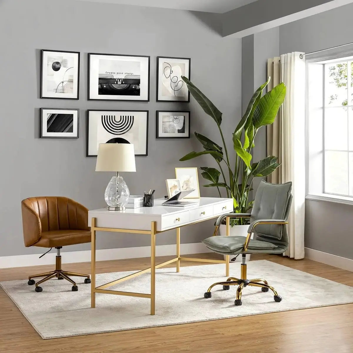 Modern Executive Black Faux Leather Office Chair Gold Base - Ergonomic Swivel & Adjustable Height for Professionals. Platinum-Level Office Chairs