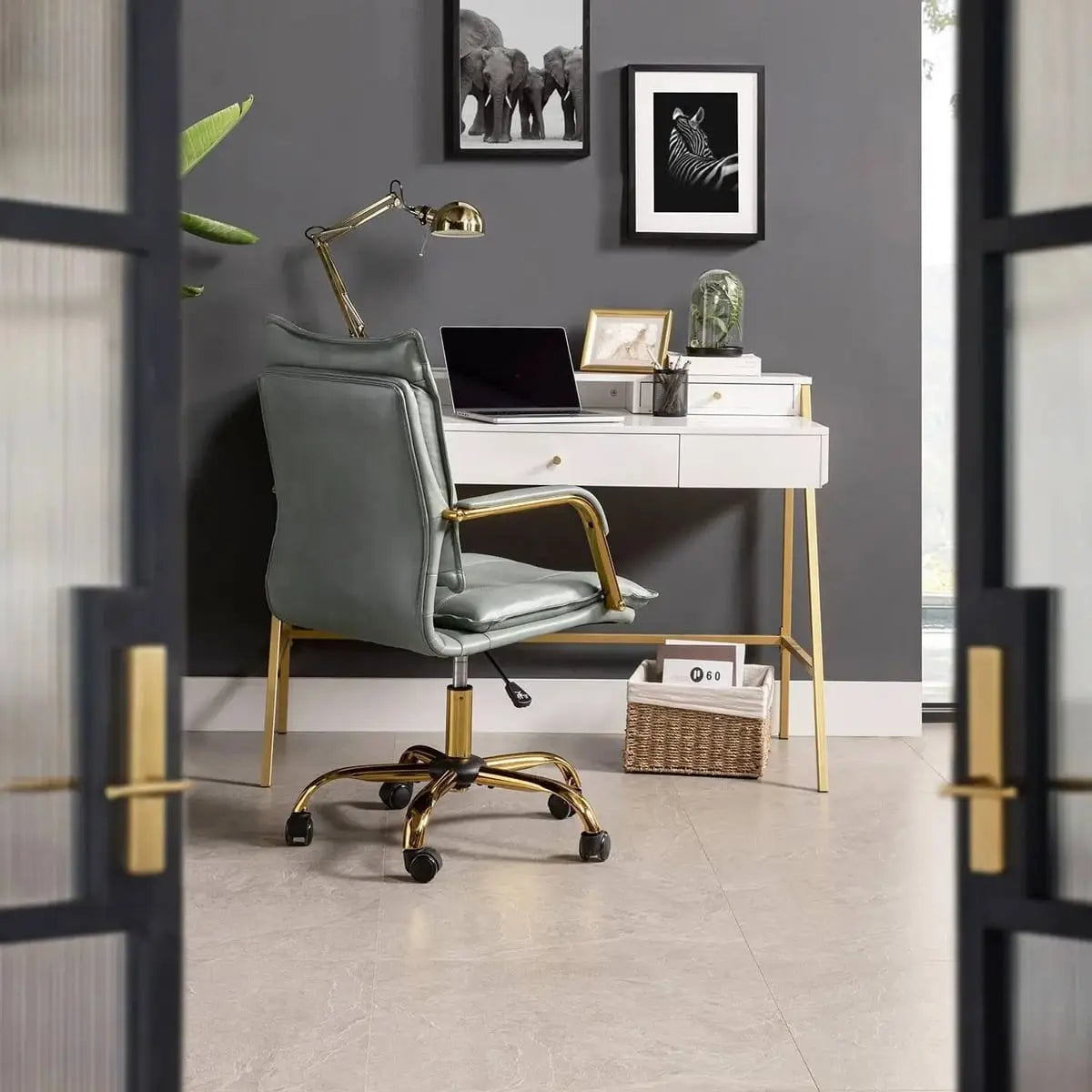 Modern Executive Black Faux Leather Office Chair Gold Base - Ergonomic Swivel & Adjustable Height for Professionals. Platinum-Level Office Chairs