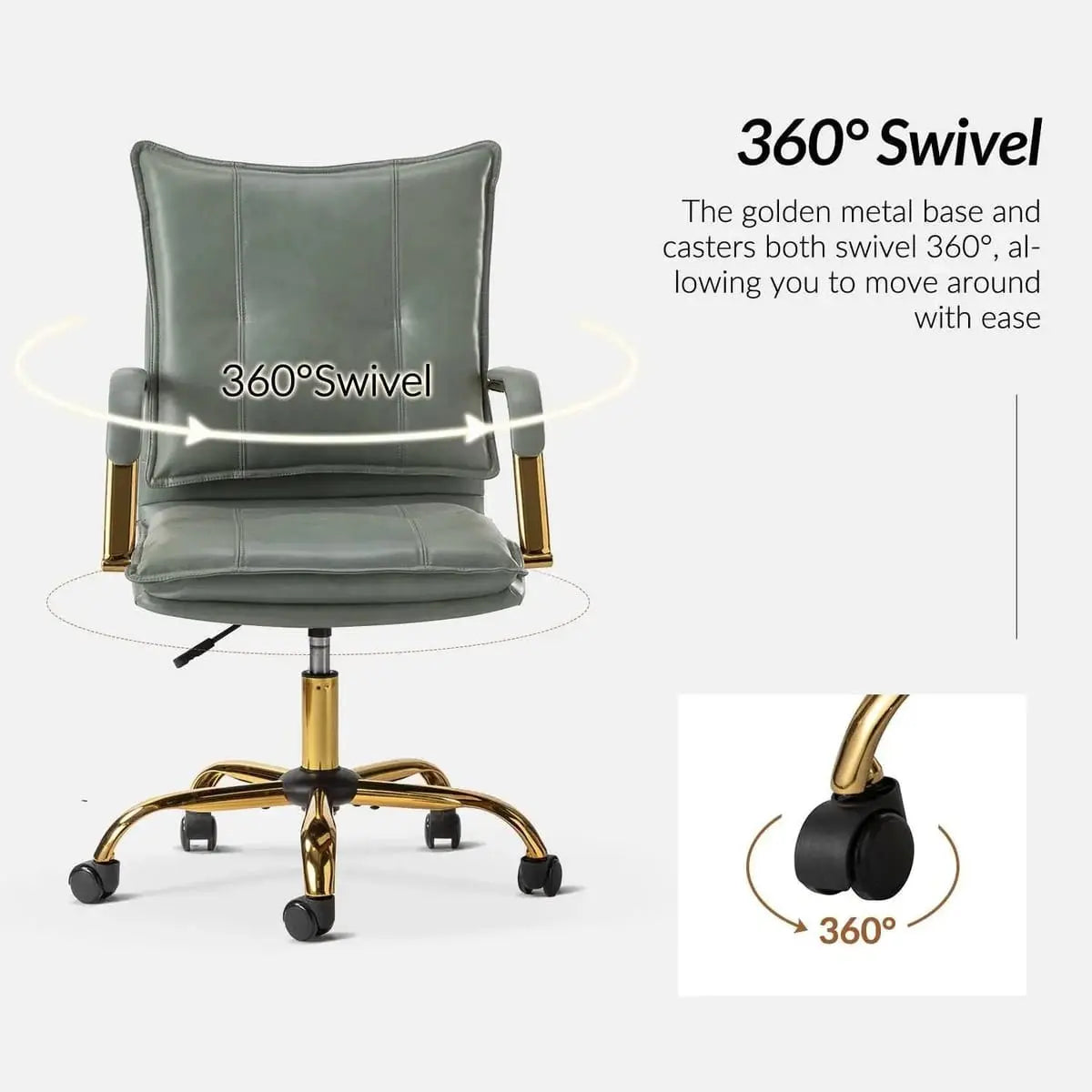 Modern Executive Black Faux Leather Office Chair Gold Base - Ergonomic Swivel & Adjustable Height for Professionals. Platinum-Level Office Chairs