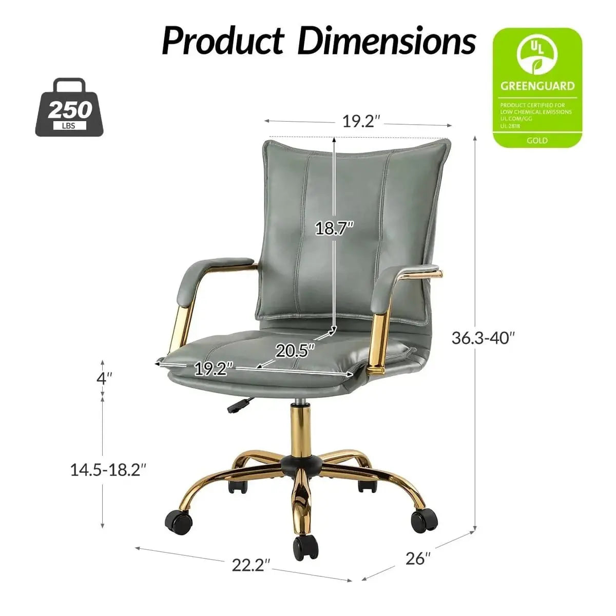 Modern Executive Black Faux Leather Office Chair Gold Base - Ergonomic Swivel & Adjustable Height for Professionals. Platinum-Level Office Chairs
