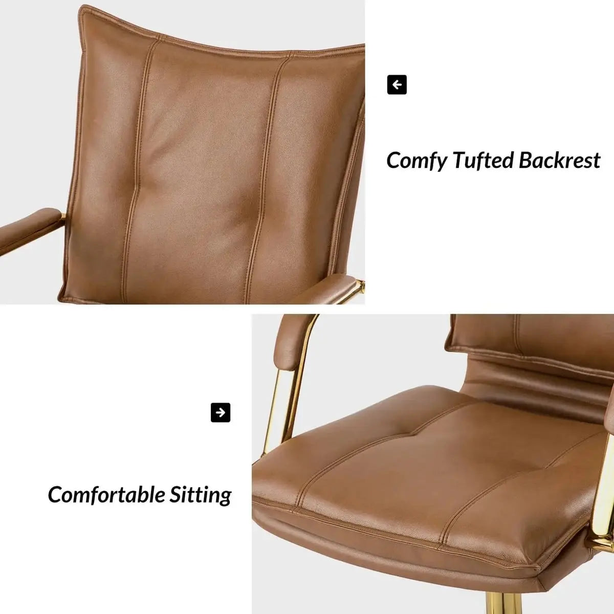 Modern Executive Black Faux Leather Office Chair Gold Base - Ergonomic Swivel & Adjustable Height for Professionals. Platinum-Level Office Chairs