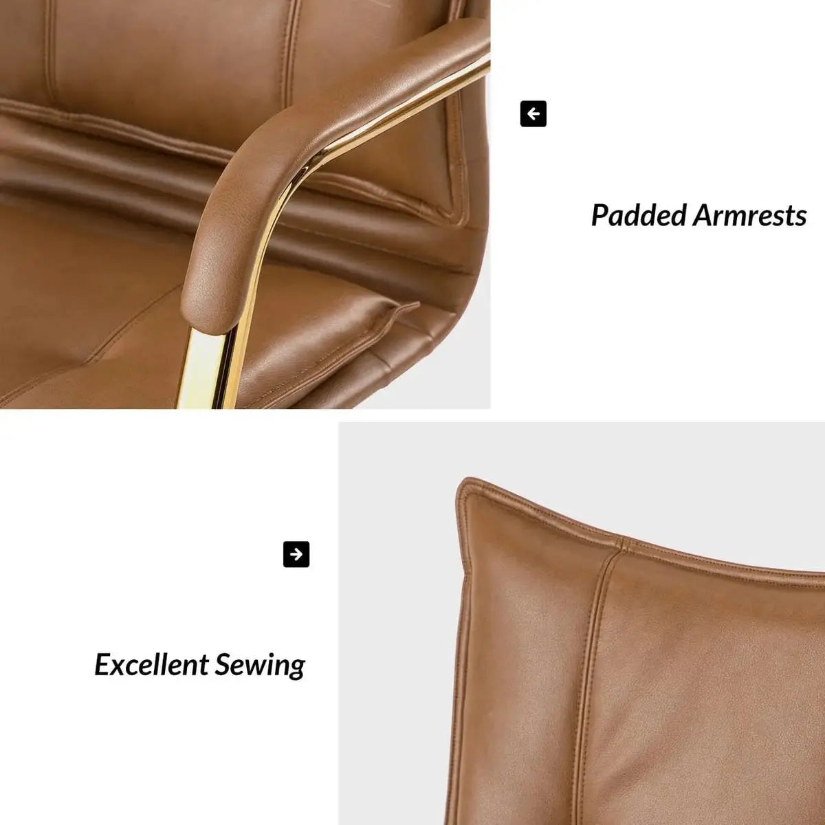 Modern Executive Black Faux Leather Office Chair Gold Base - Ergonomic Swivel & Adjustable Height for Professionals. Platinum-Level Office Chairs