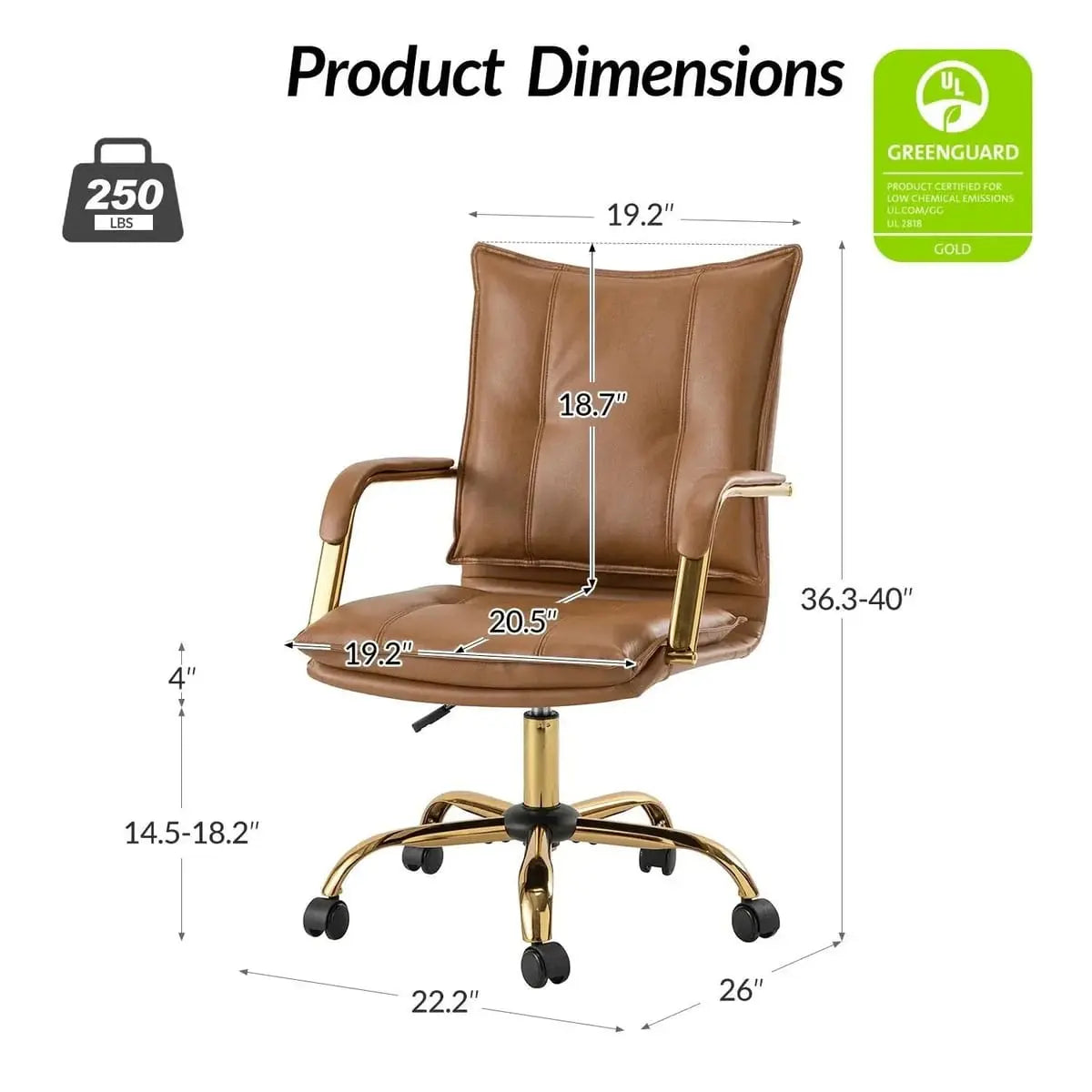 Modern Executive Black Faux Leather Office Chair Gold Base - Ergonomic Swivel & Adjustable Height for Professionals. Platinum-Level Office Chairs