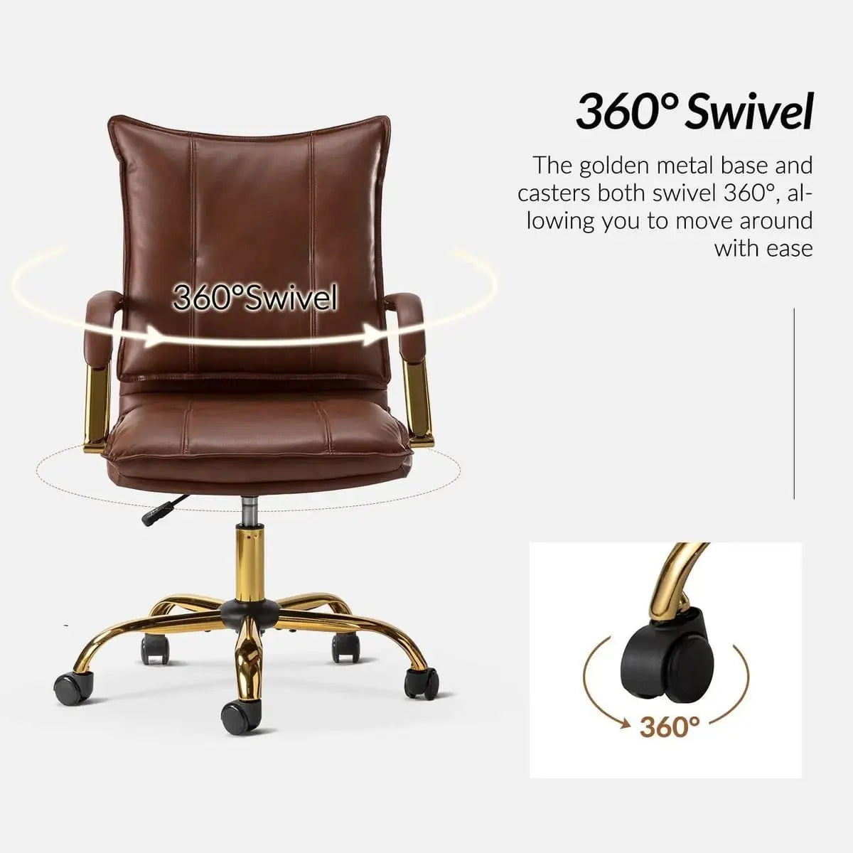 Modern Executive Black Faux Leather Office Chair Gold Base - Ergonomic Swivel & Adjustable Height for Professionals. Platinum-Level Office Chairs