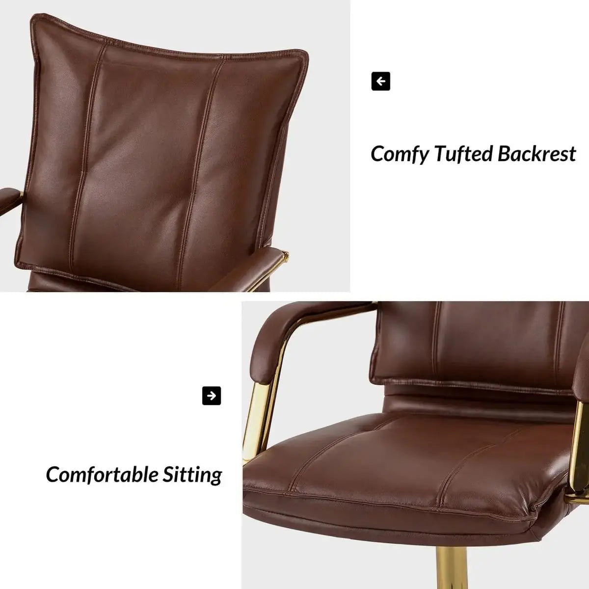 Modern Executive Black Faux Leather Office Chair Gold Base - Ergonomic Swivel & Adjustable Height for Professionals. Platinum-Level Office Chairs