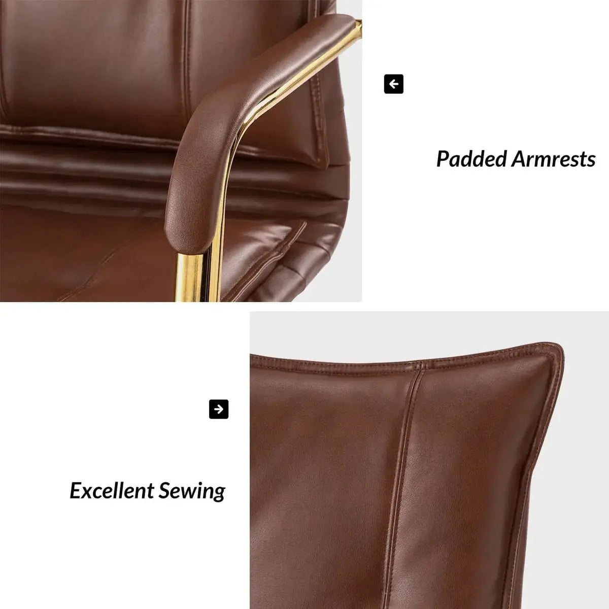 Modern Executive Black Faux Leather Office Chair Gold Base - Ergonomic Swivel & Adjustable Height for Professionals. Platinum-Level Office Chairs