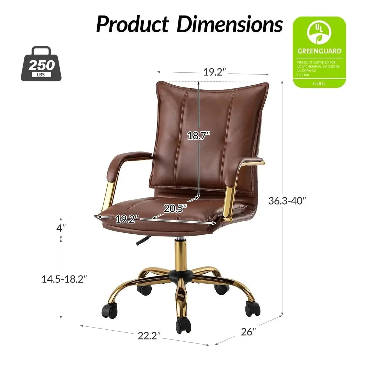 Modern Executive Black Faux Leather Office Chair Gold Base - Ergonomic Swivel & Adjustable Height for Professionals. Platinum-Level Office Chairs