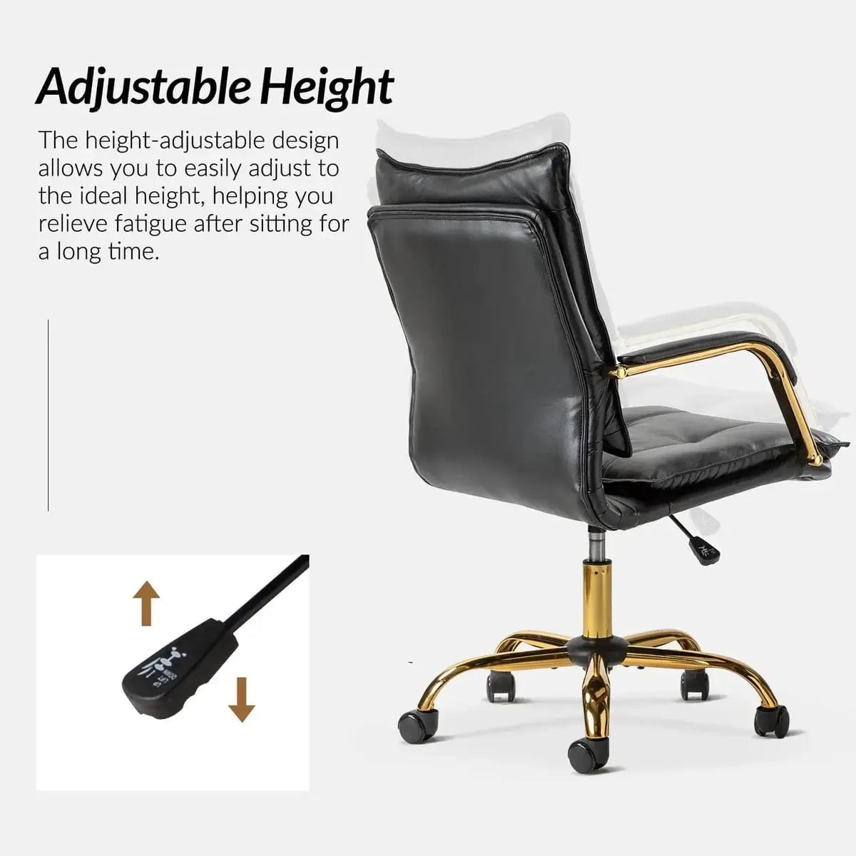 Modern Executive Black Faux Leather Office Chair Gold Base - Ergonomic Swivel & Adjustable Height for Professionals. Platinum-Level Office Chairs
