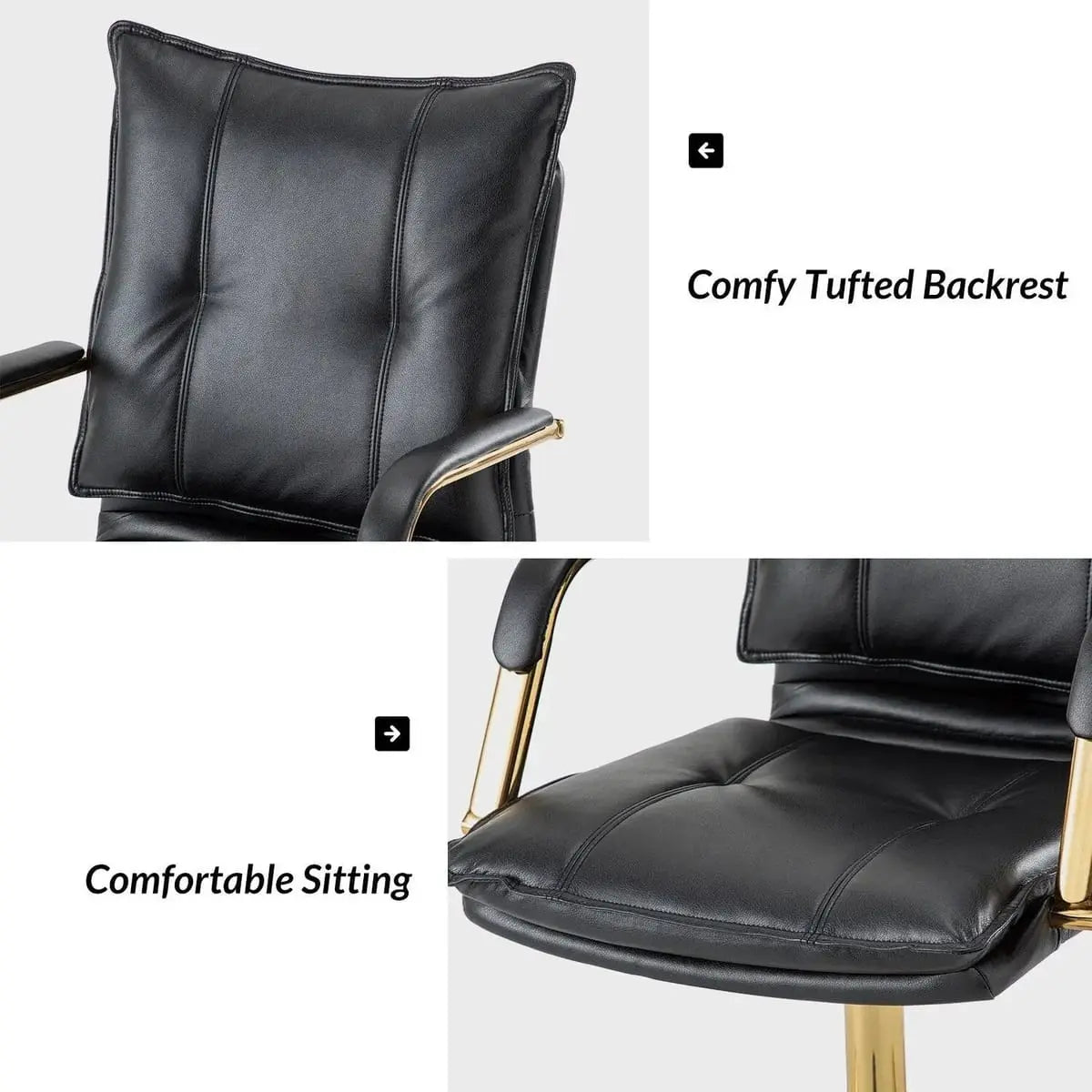 Modern Executive Black Faux Leather Office Chair Gold Base - Ergonomic Swivel & Adjustable Height for Professionals. Platinum-Level Office Chairs