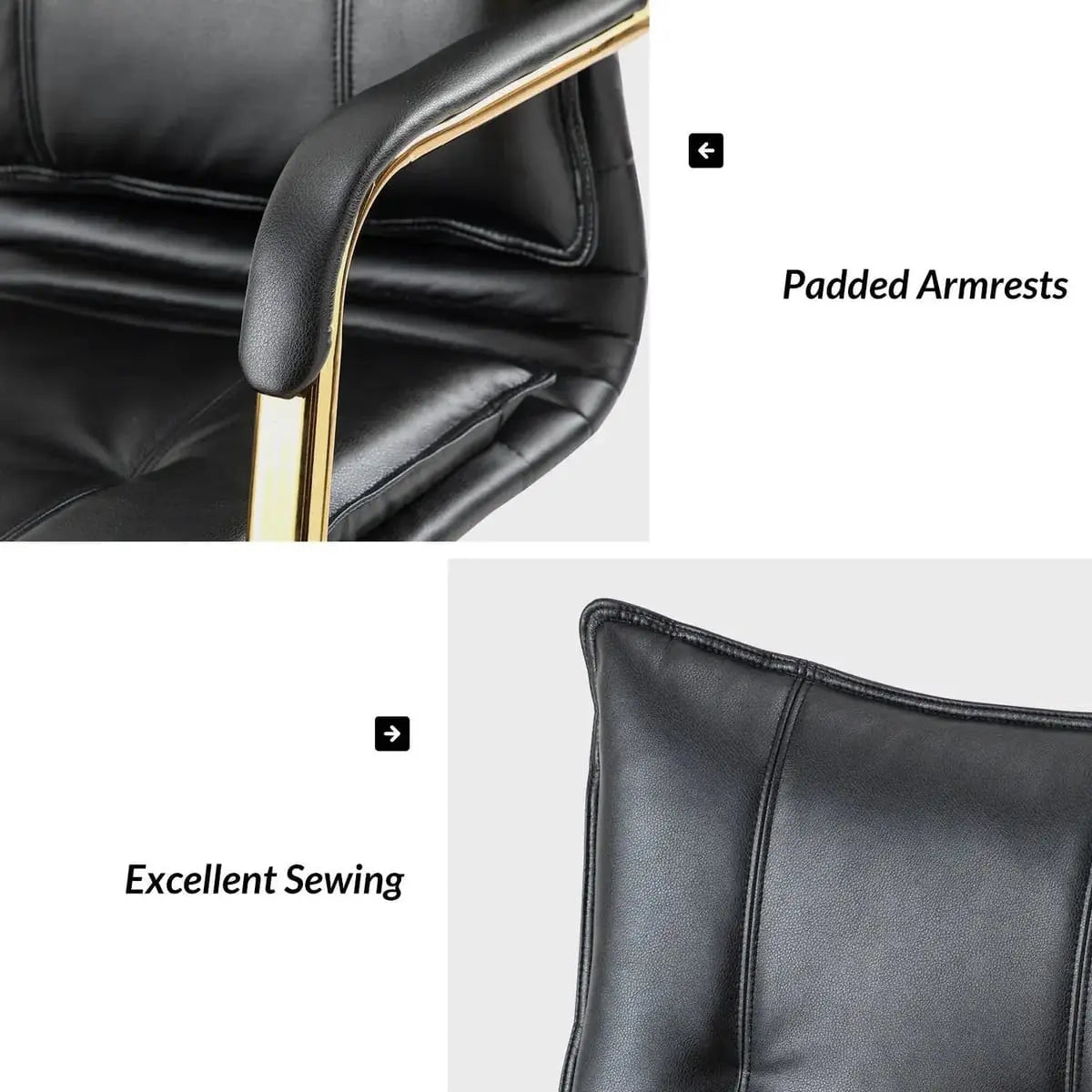 Modern Executive Black Faux Leather Office Chair Gold Base - Ergonomic Swivel & Adjustable Height for Professionals. Platinum-Level Office Chairs