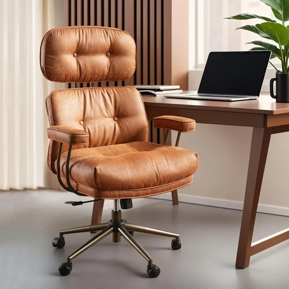 Ergonomic Mid Century Modern Leather Office Chair with Lumbar Support - Platinum-Level Office Chairs
