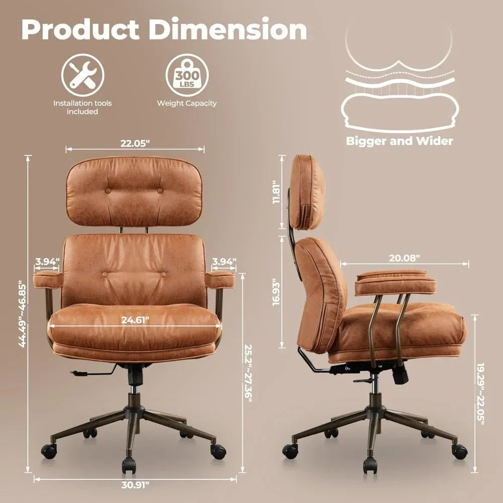 Ergonomic Mid Century Modern Leather Office Chair with Lumbar Support - Platinum-Level Office Chairs