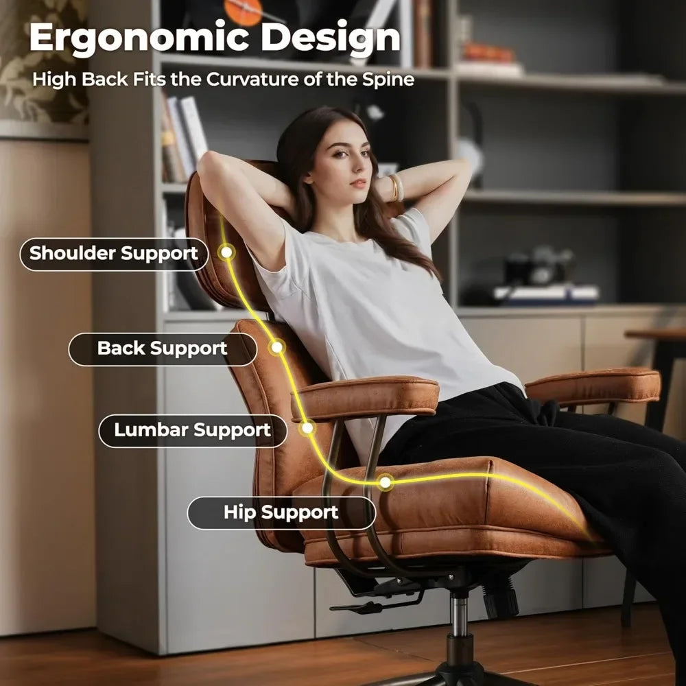 Ergonomic Mid Century Modern Leather Office Chair with Lumbar Support - Platinum-Level Office Chairs