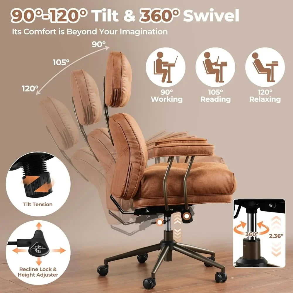 Ergonomic Mid Century Modern Leather Office Chair with Lumbar Support - Platinum-Level Office Chairs