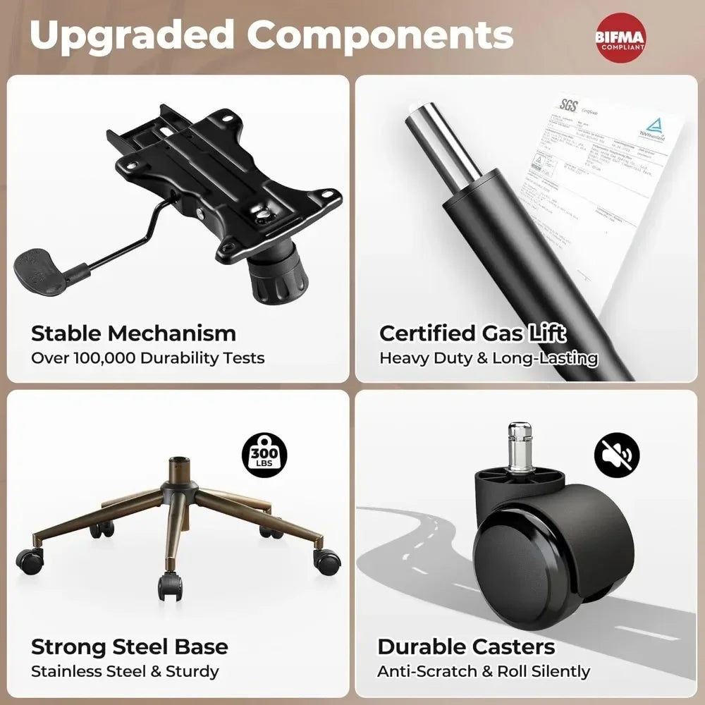 Ergonomic Mid Century Modern Leather Office Chair with Lumbar Support - Platinum-Level Office Chairs