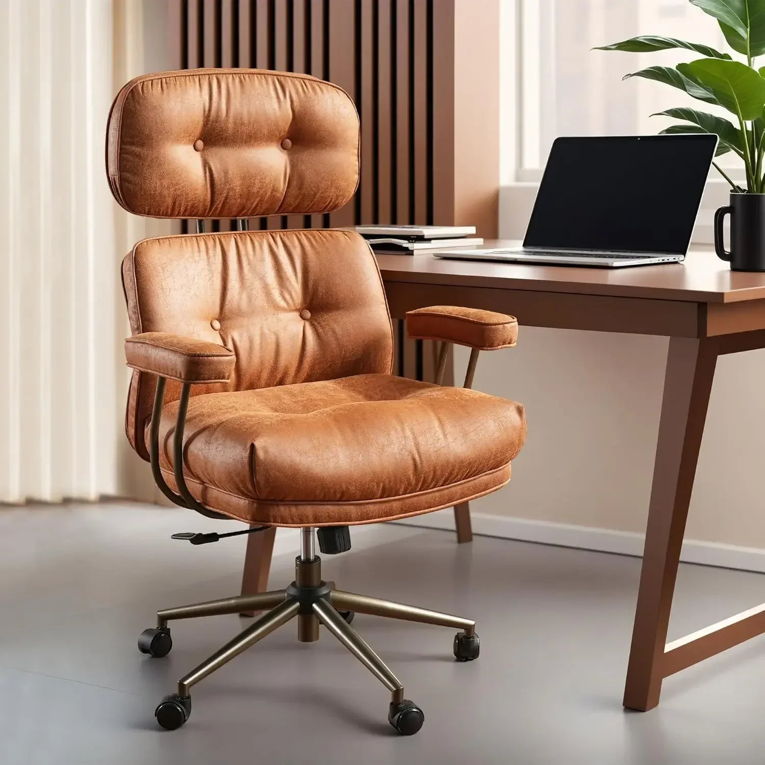 Ergonomic Mid Century Modern Leather Office Chair with Lumbar Support - Platinum-Level Office Chairs