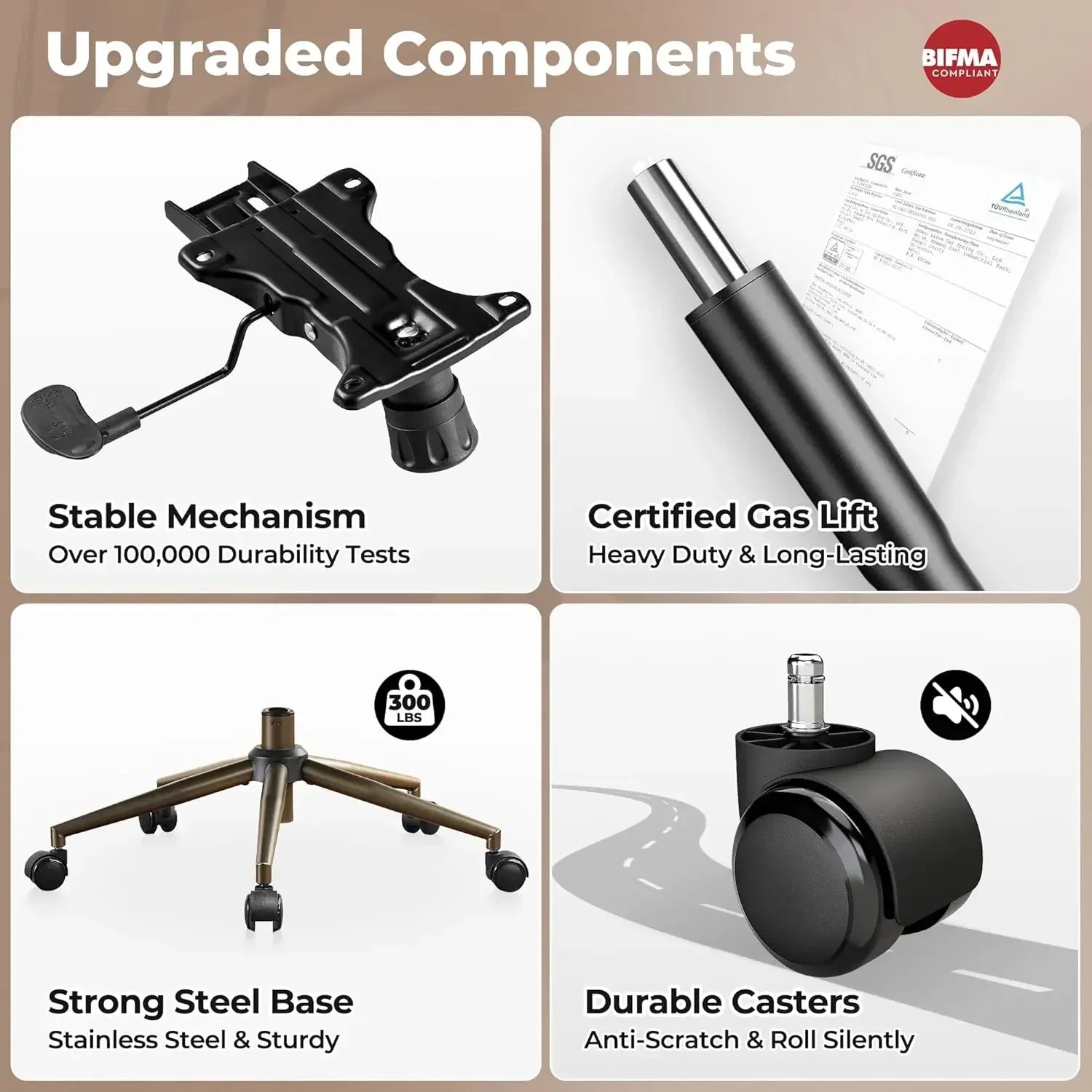 Ergonomic Mid Century Modern Leather Office Chair with Lumbar Support - Platinum-Level Office Chairs