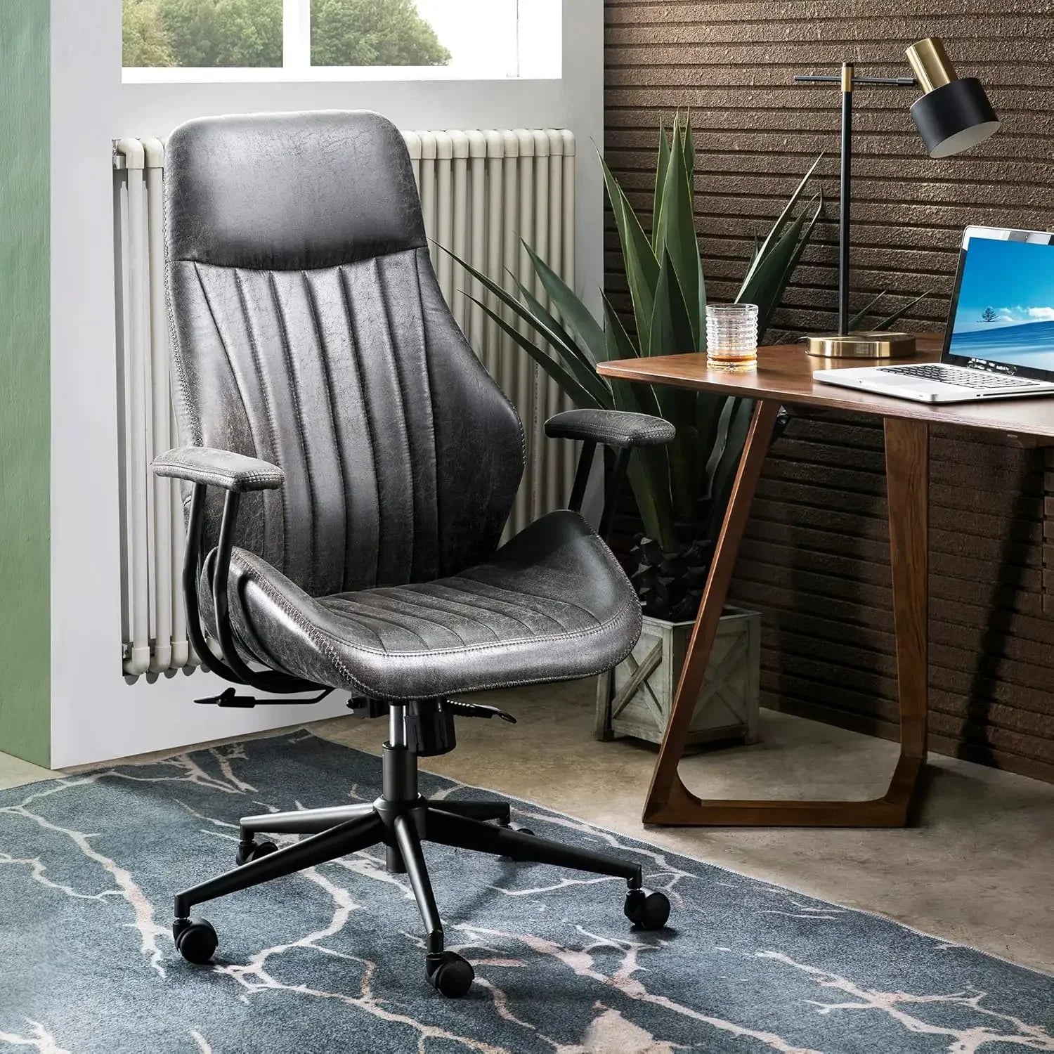 Ergonomic Mid Century Modern Leather Office Chair with Lumbar Support - Platinum-Level Office Chairs