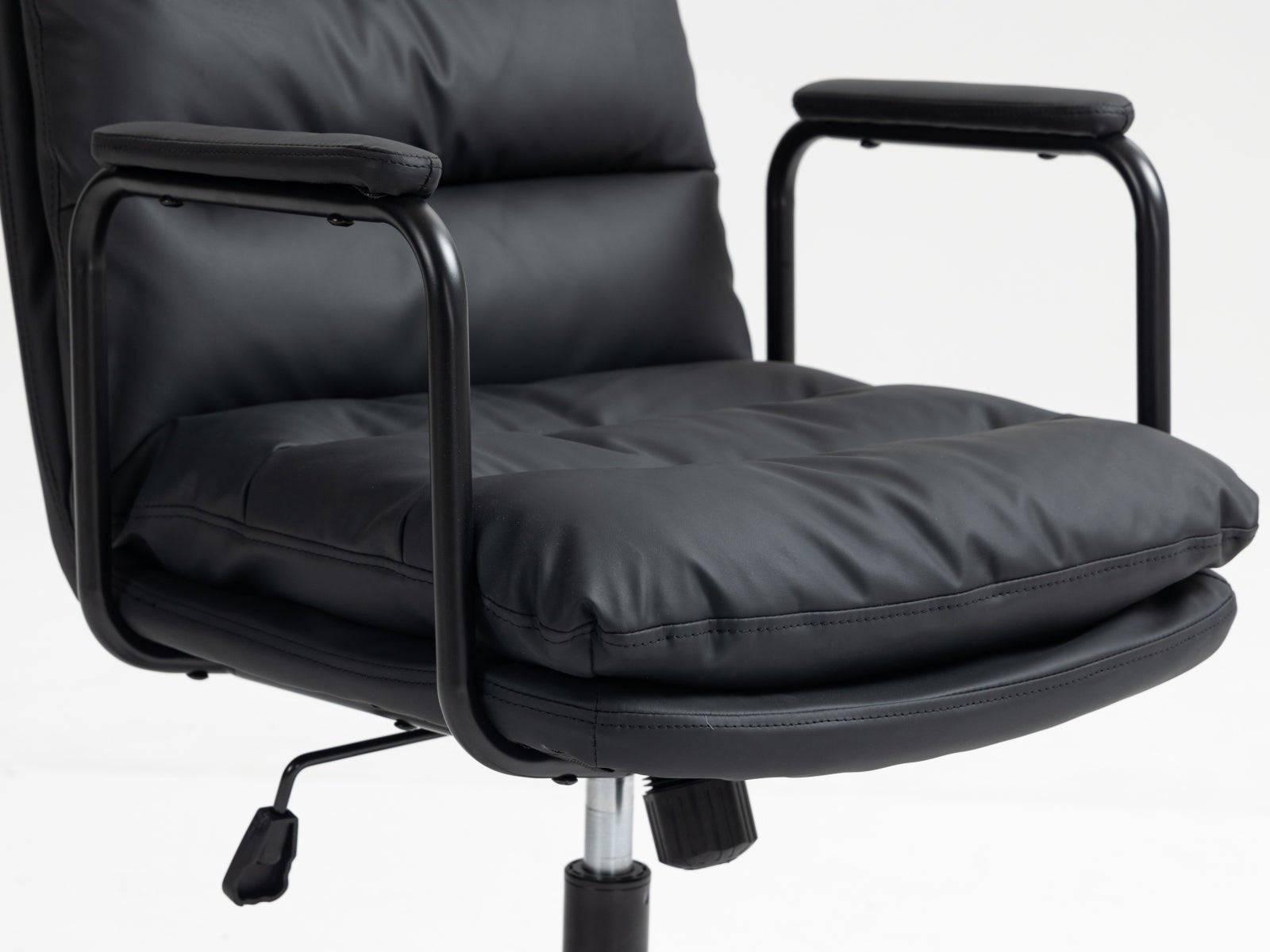 Ergonomic Mid Back Rolling Desk Chair with Adjustable Height and 40° Recline, PU Leather, Padded Armrest, Black - Platinum-Level Office Chairs