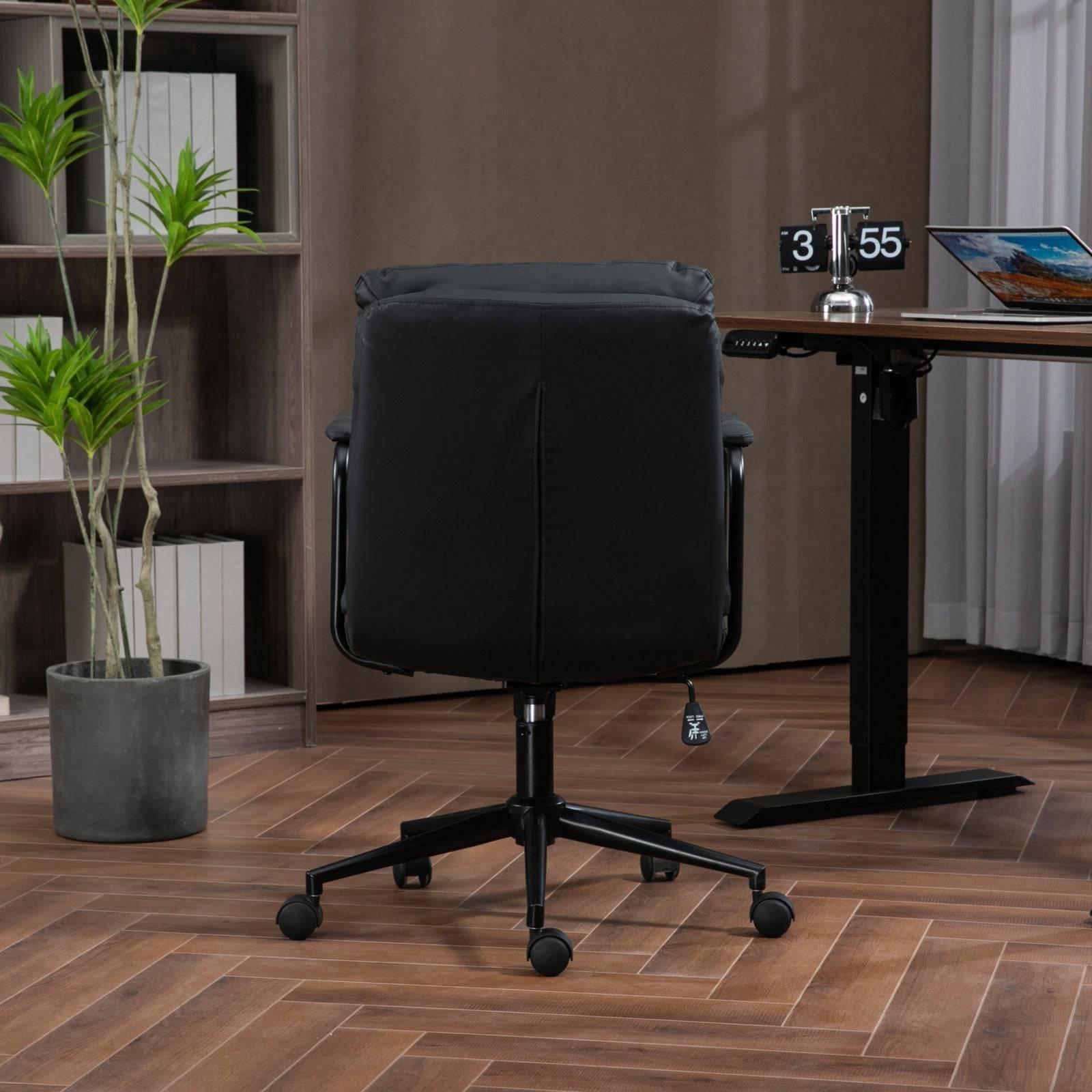 Ergonomic Mid Back Rolling Desk Chair with Adjustable Height and 40° Recline, PU Leather, Padded Armrest, Black - Platinum-Level Office Chairs