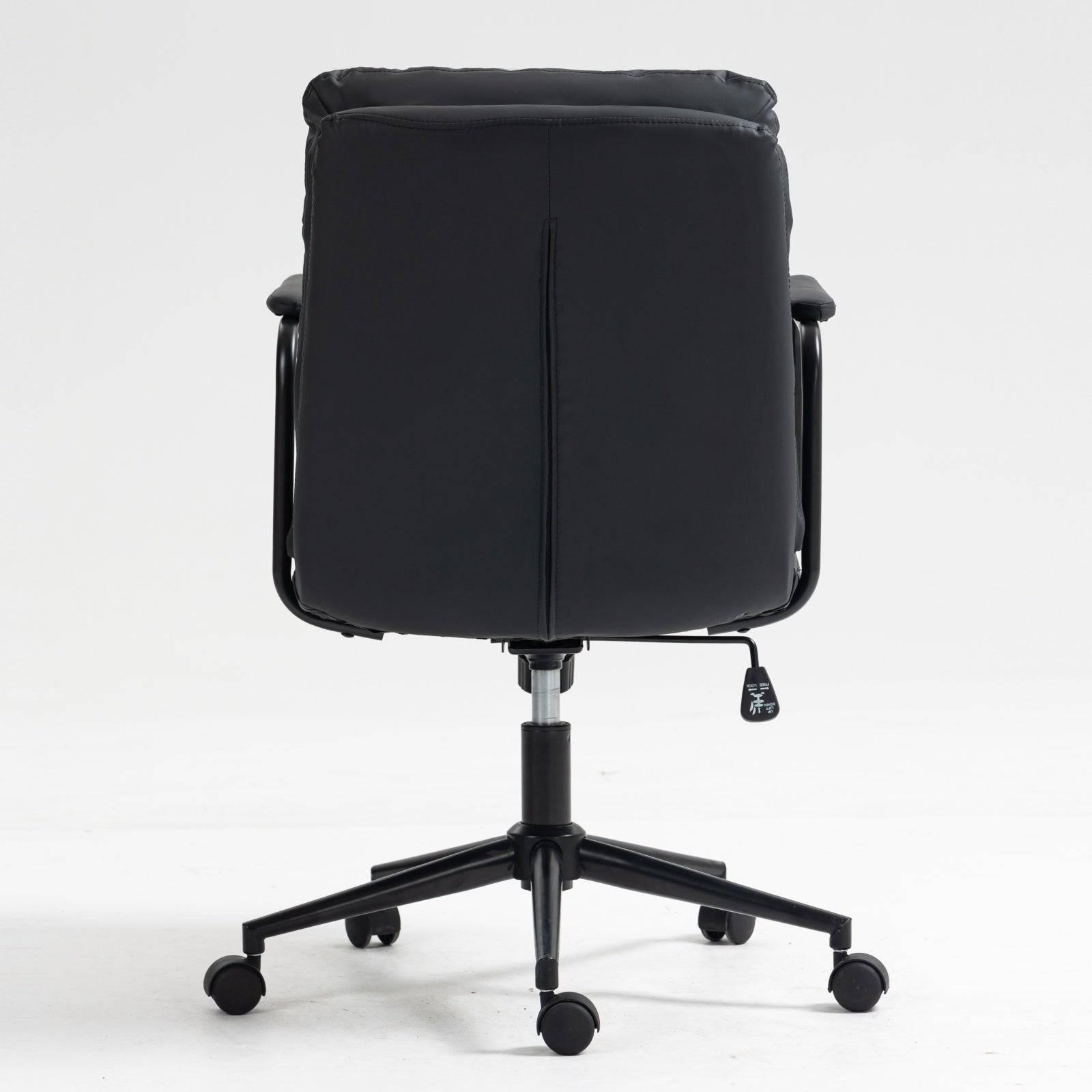 Ergonomic Mid Back Rolling Desk Chair with Adjustable Height and 40° Recline, PU Leather, Padded Armrest, Black - Platinum-Level Office Chairs