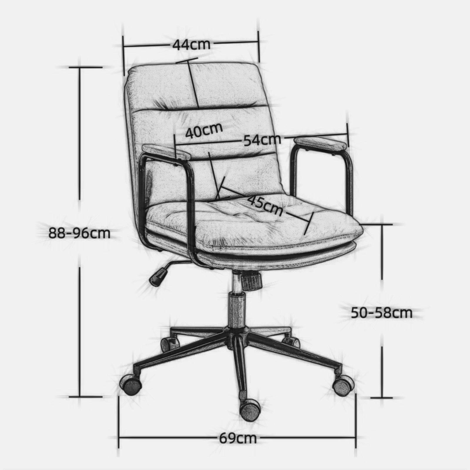 Ergonomic Mid Back Rolling Desk Chair with Adjustable Height and 40° Recline, PU Leather, Padded Armrest, Black - Platinum-Level Office Chairs