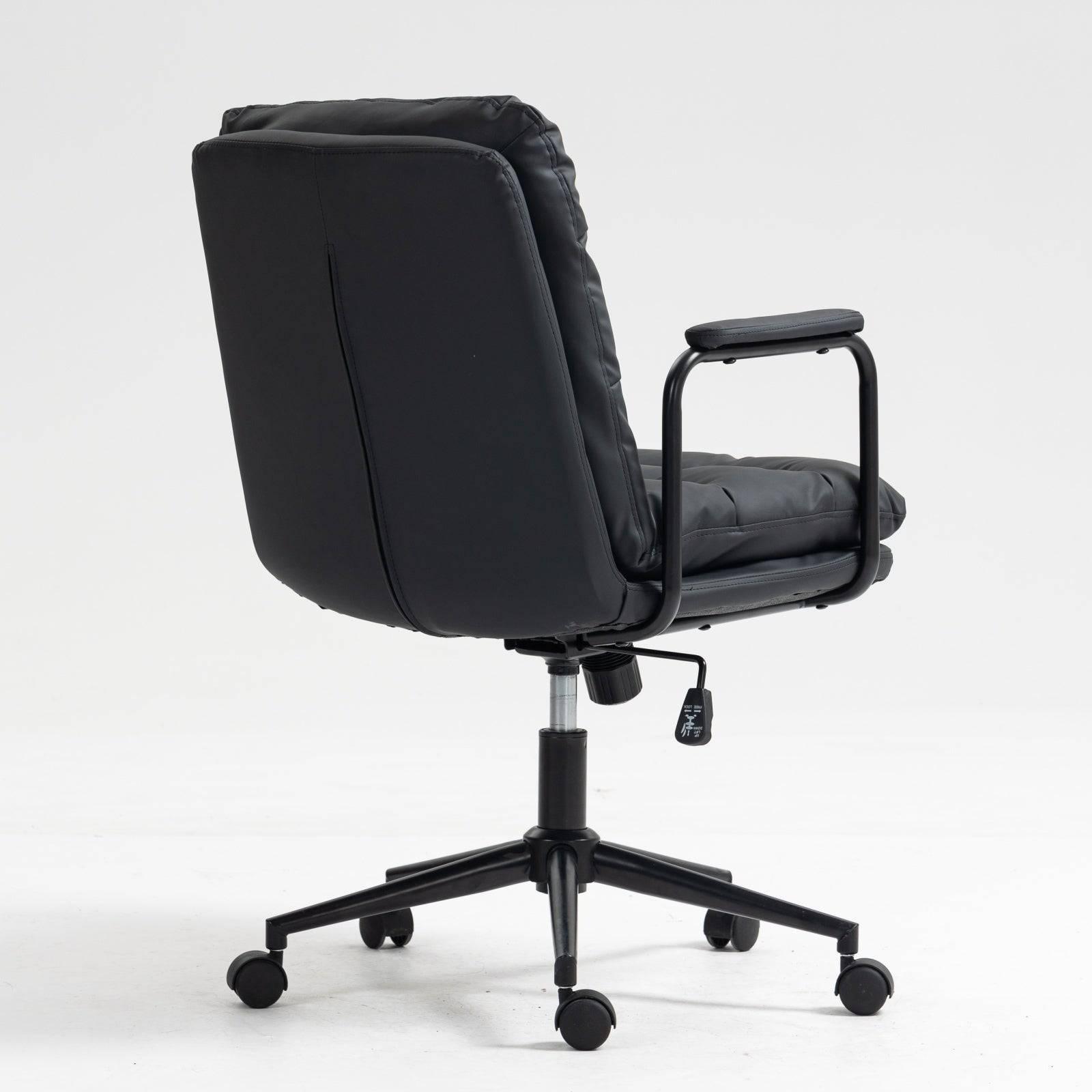 Ergonomic Mid Back Rolling Desk Chair with Adjustable Height and 40° Recline, PU Leather, Padded Armrest, Black - Platinum-Level Office Chairs