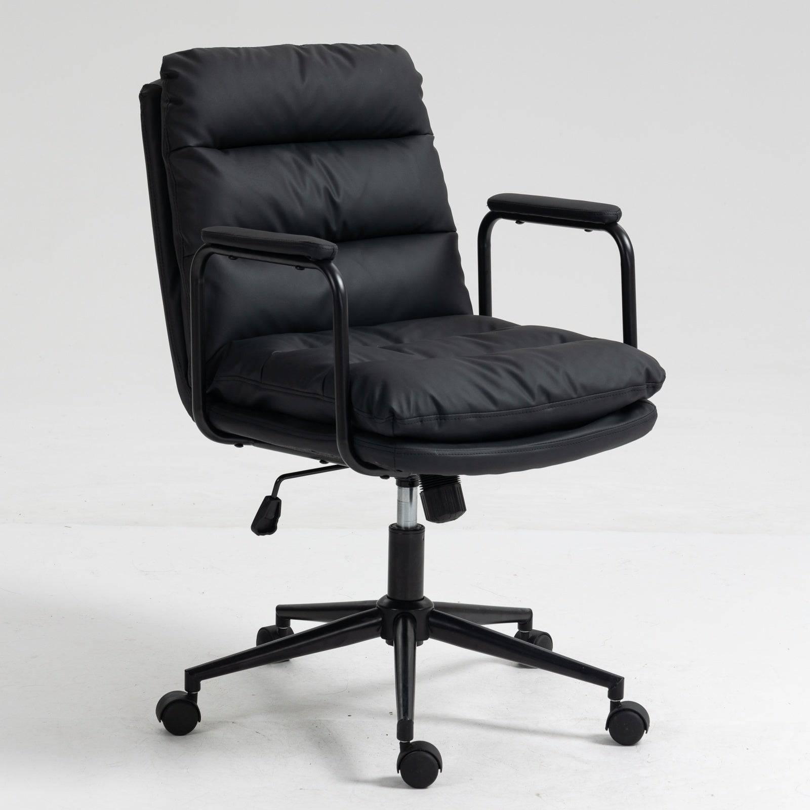 Ergonomic Mid Back Rolling Desk Chair with Adjustable Height and 40° Recline, PU Leather, Padded Armrest, Black - Platinum-Level Office Chairs