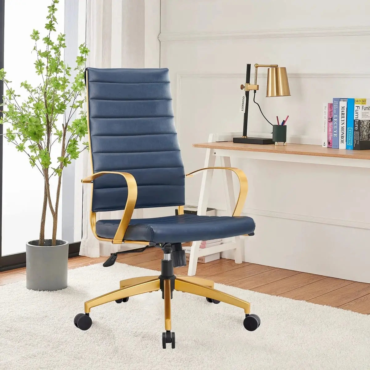 Orange modern ergonomic faux leather home office chair by Platinum-Level Office Chairs with adjustable height and cushioned seat.
