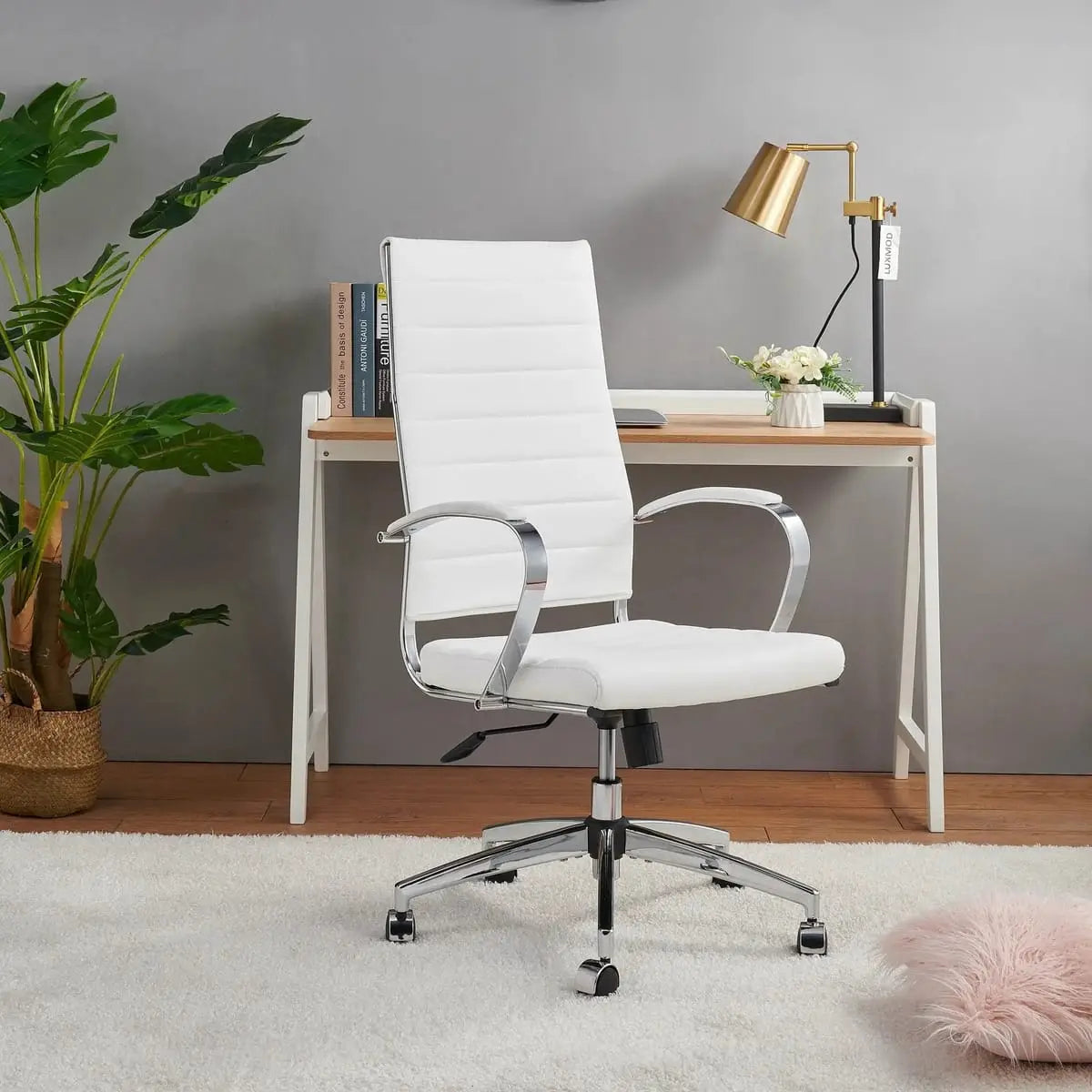 Orange modern ergonomic faux leather home office chair by Platinum-Level Office Chairs with adjustable features and a supportive design.