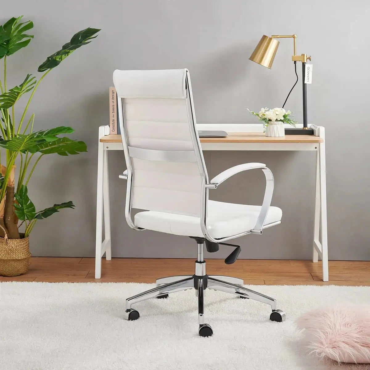 Modern ergonomic faux leather office chair in orange, designed for home or office use by Platinum-Level Office Chairs.