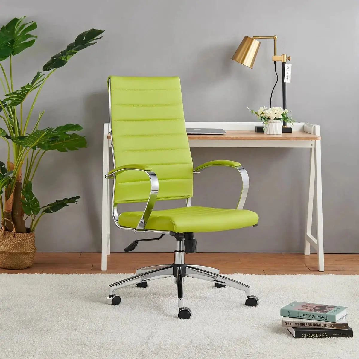 Orange modern ergonomic faux leather home office chair by Platinum-Level Office Chairs, featuring a sleek design with adjustable features.