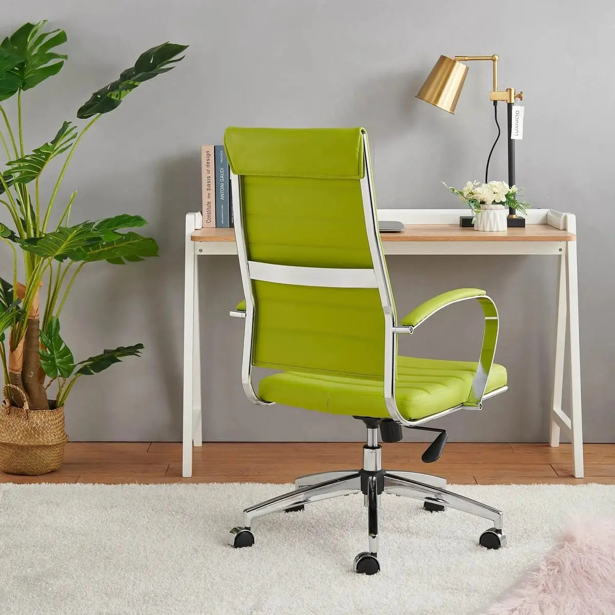 Modern orange ergonomic faux leather home office chair by Platinum-Level Office Chairs, featuring a sleek design and adjustable height.
