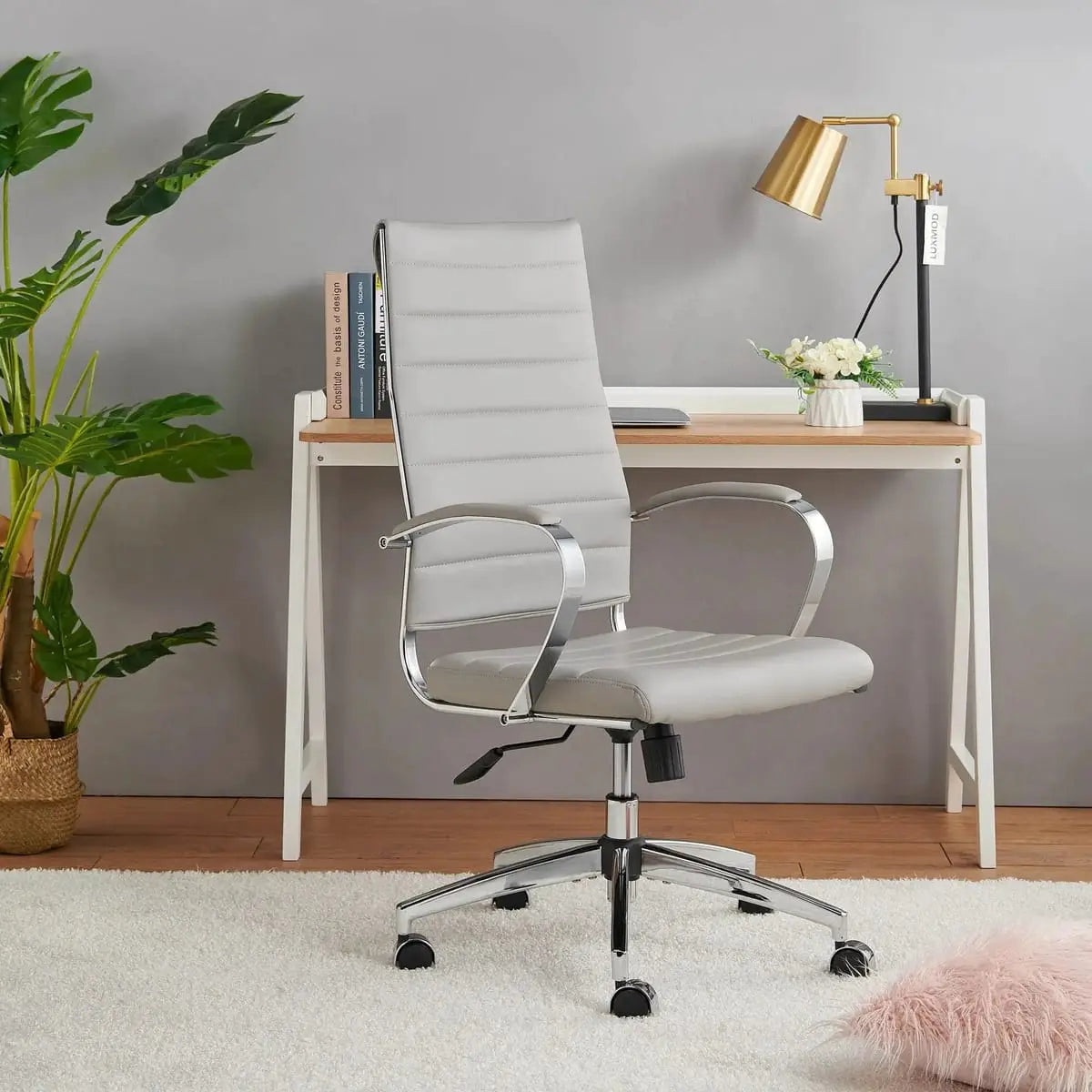 Modern orange ergonomic faux leather home office chair by Platinum-Level Office Chairs with a sleek design and adjustable features.