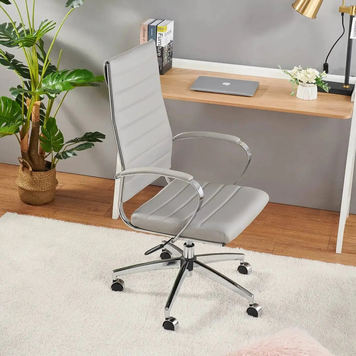 Modern ergonomic faux leather office chair by Platinum-Level Office Chairs with orange upholstery, designed for home or office use.